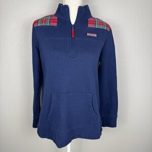 Vineyard Vines Women’s Small Blue W/ Red Plaid Sweatshirt Classic 1/4 Zip